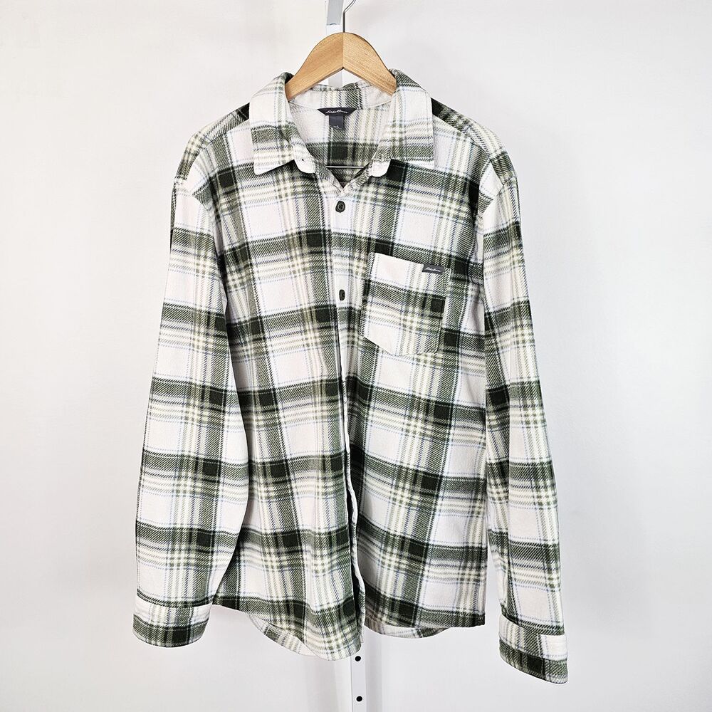 Eddie Bauer Men's Large Fleece Plaid Button Down Shirt